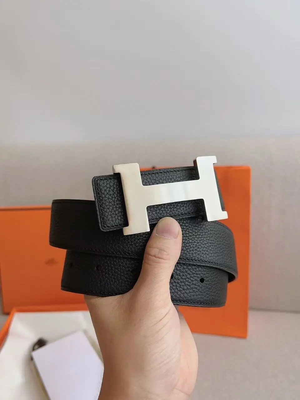 ⭐⭐ H0745⭐ 62牛皮 荔枝纹小牛皮 皮带 男款 黑色 宽3.8CM