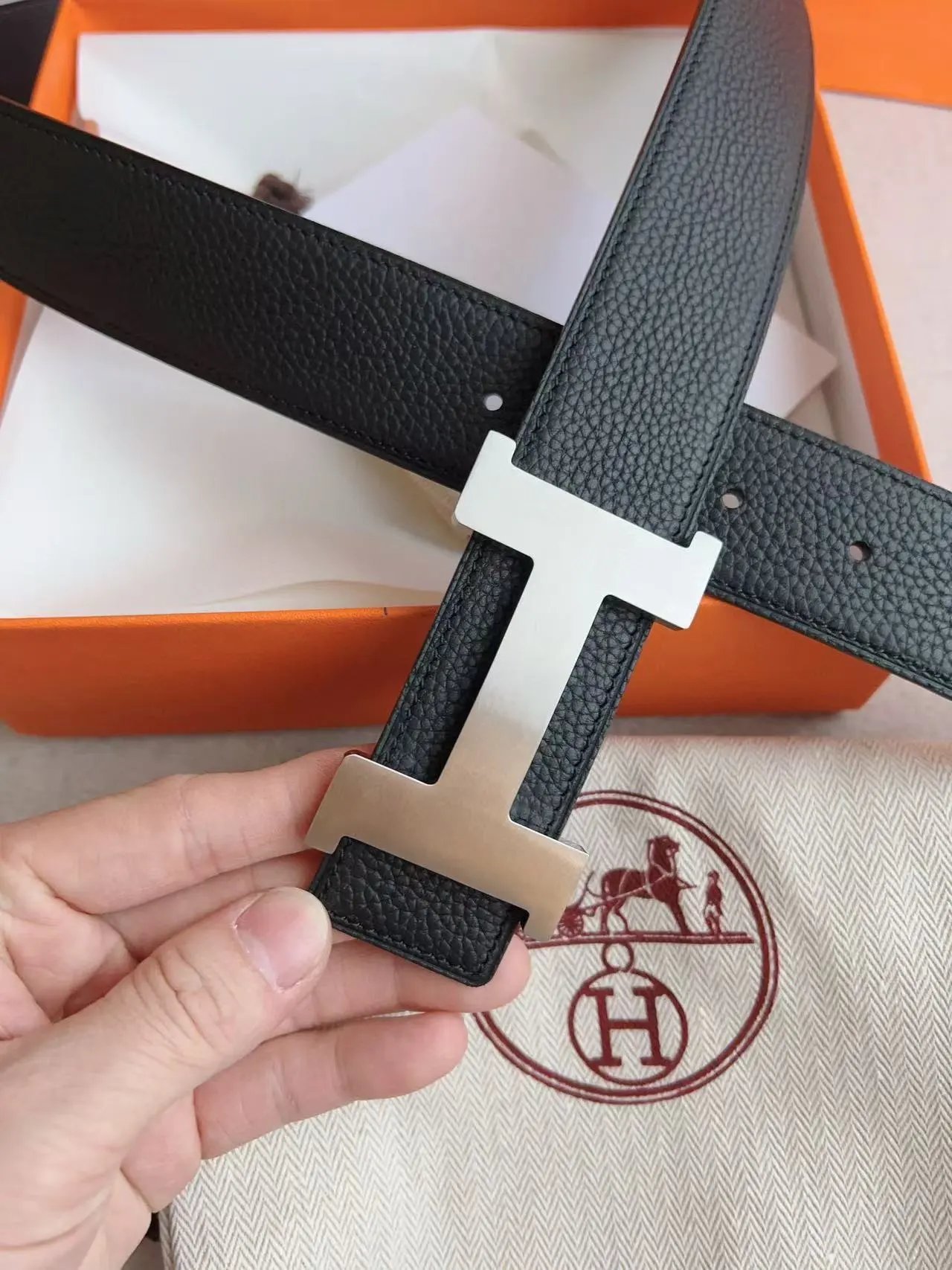 ⭐⭐ H0745⭐ 62牛皮 荔枝纹小牛皮 皮带 男款 黑色 宽3.8CM