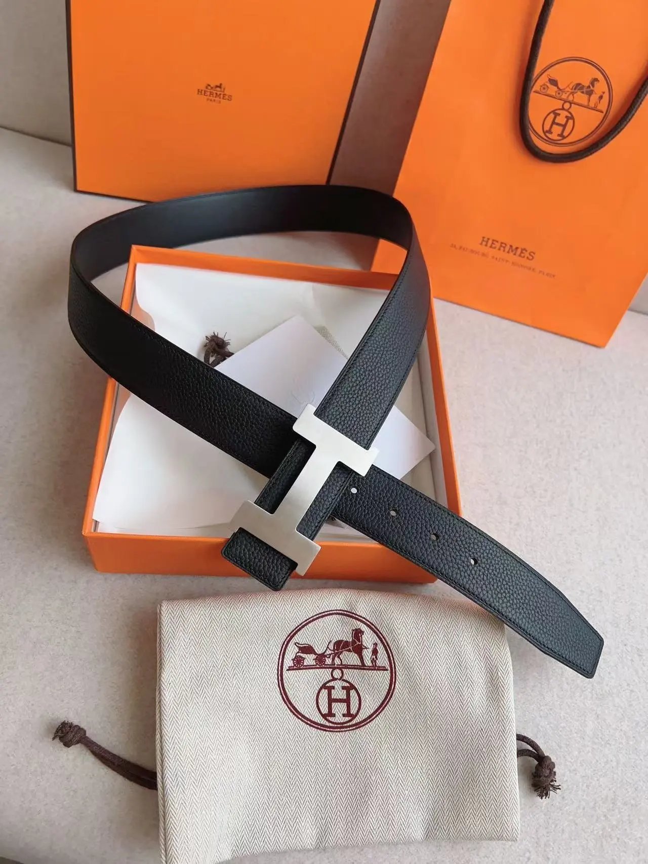 ⭐⭐ H0745⭐ 62牛皮 荔枝纹小牛皮 皮带 男款 黑色 宽3.8CM